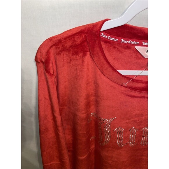 Juicy Couture Women’s Velour Light Sweater Size Large Red Spell Out Going Out - Picture 5 of 12